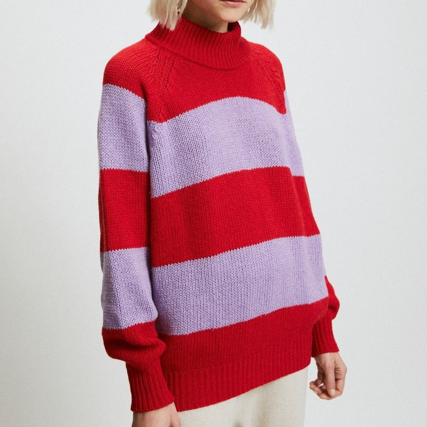 Rita Row Waite Sweater in Red and Lilac Stripes