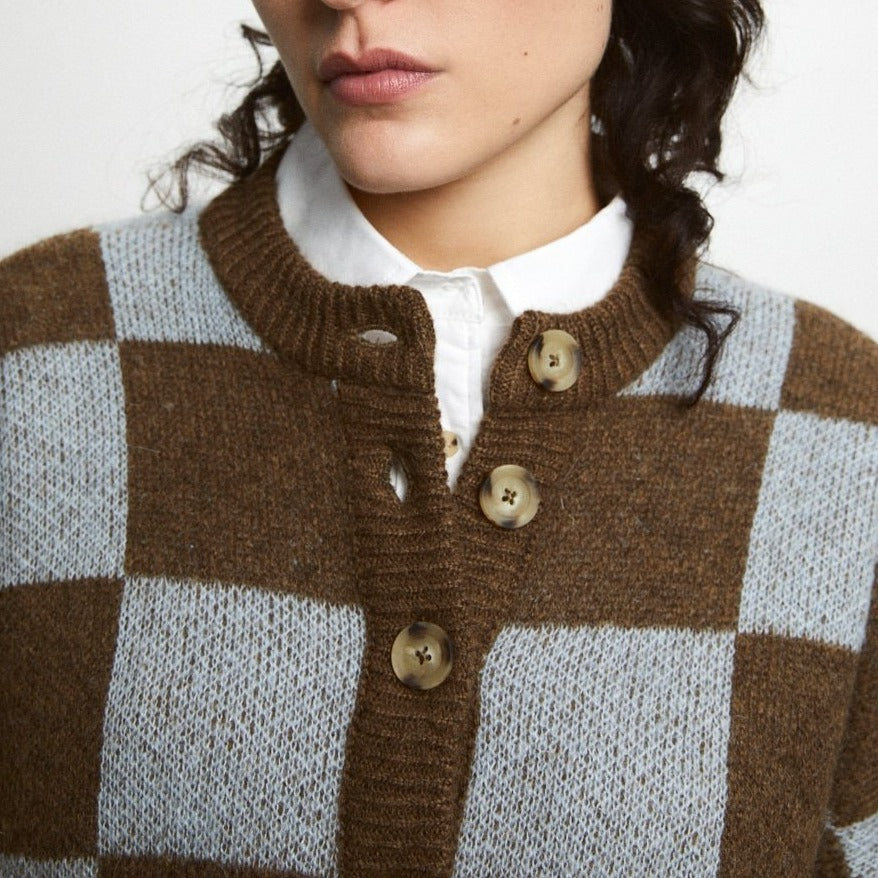 Brown and Blue Checkered Sweater