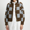 Mohair Checker Cardigan Sweater in Brown and Blue