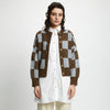 Brown and Blue Checker Cardigan Sweater with Mohair