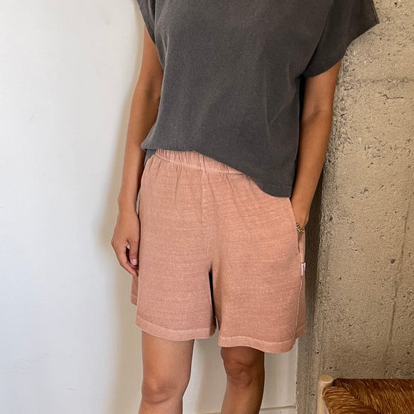 Flared Heavy Cloth Shorts in Muted Pink