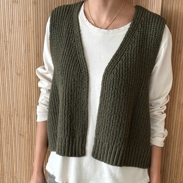 Olive Green Open Sweater Vest by Le Bon Shoppe