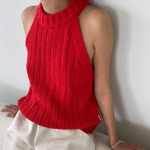 Red Knit Halter Top by Le Bon Shoppe 