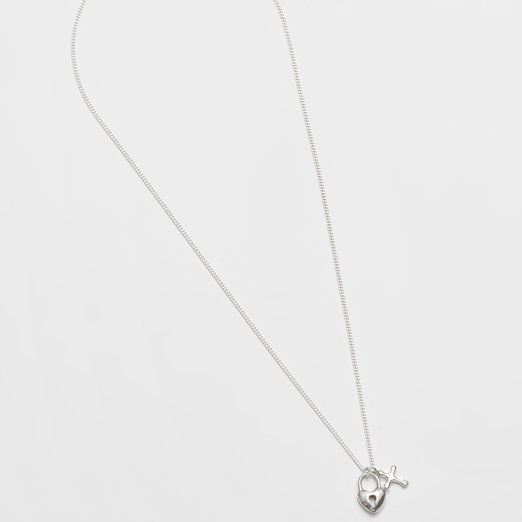 WC Silver Necklace With Heartlock + Cross Charm