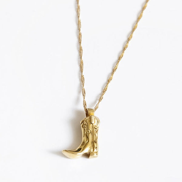 Cowboy Boot Gold Wolf Circus Necklace at Golden Rule Gallery
