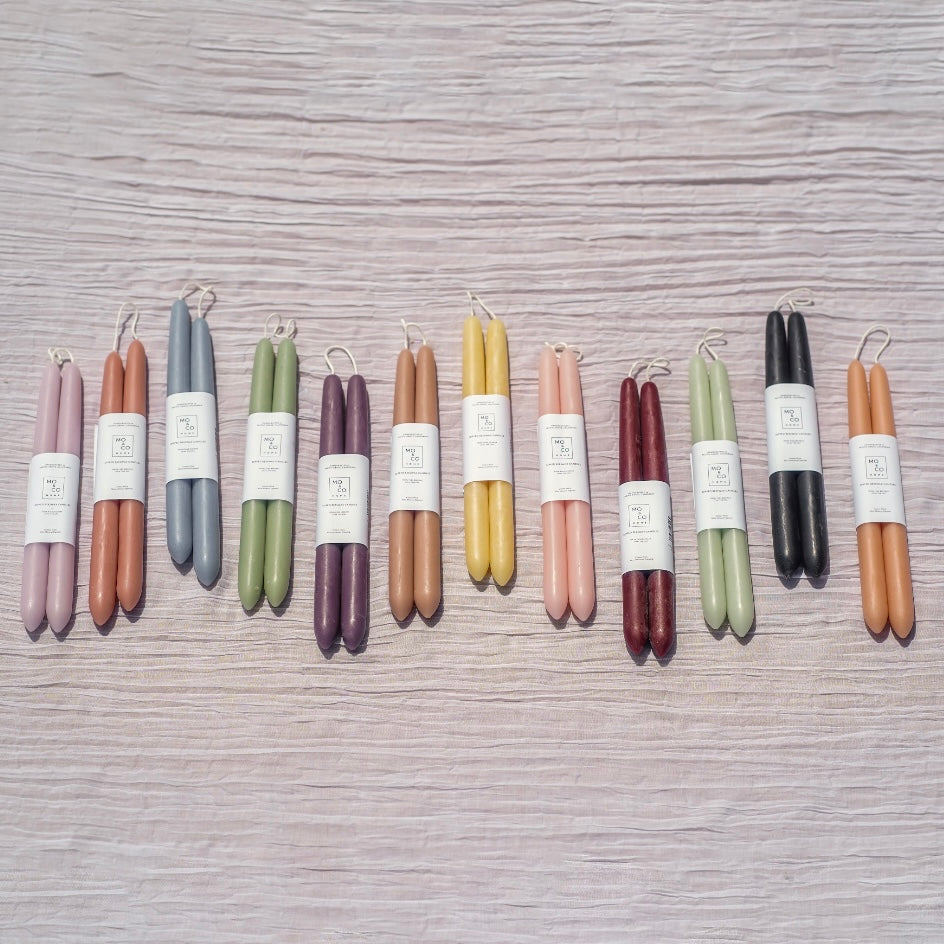 Rainbow Display of Beeswax Taper Candles