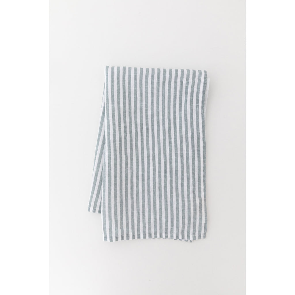 Light Blue Linen Stripe Tea Towel