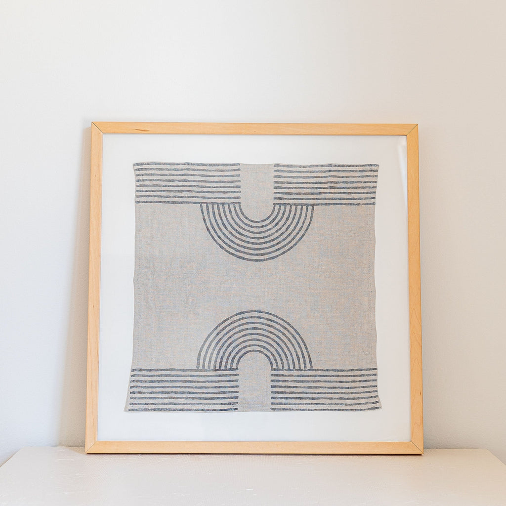 A Block Shop Textiles block printed linen professionally custom mounted and framed in maple.