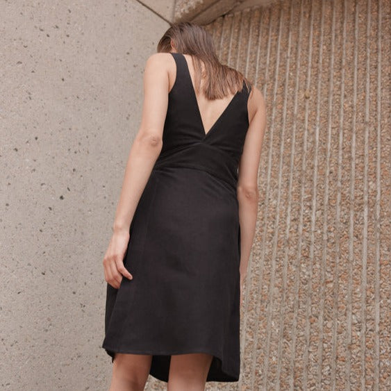 Minimal Black Linen Wrap Dress by Eve Gravel 