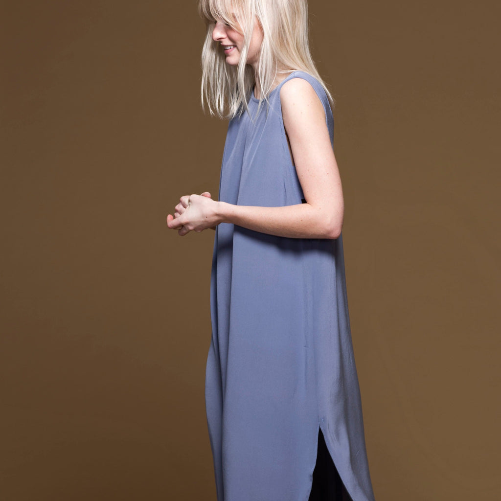 Covil Washed Silk Dress in Cloudy Blue | Winsome Goods | Minneapolis Made Apparel | Cloudy Blue Covil Dress | Golden Rule Gallery | Ethically Made Apparel | Sustainable Clothing Brands | Excelsior, MN