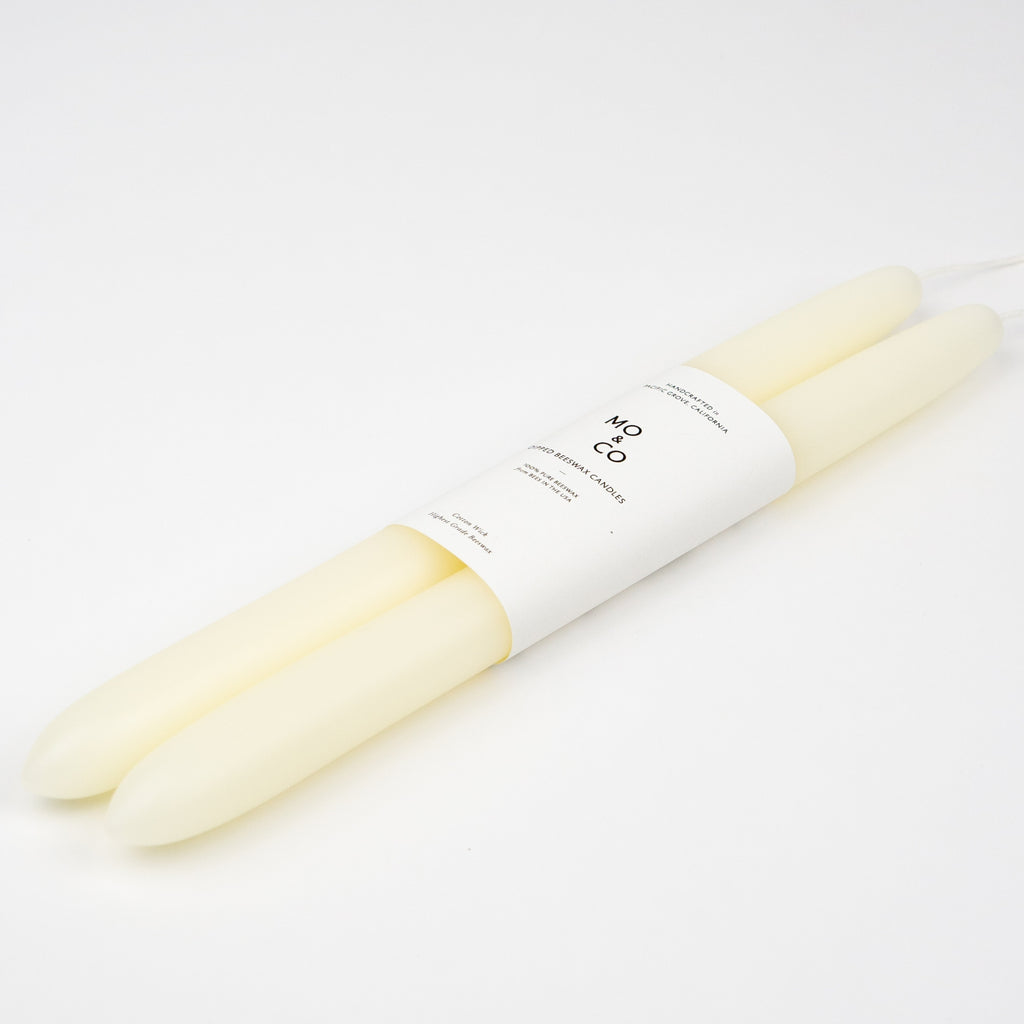 Natural White Pair of Beeswax Taper Candles at Golden Rule Gallery 