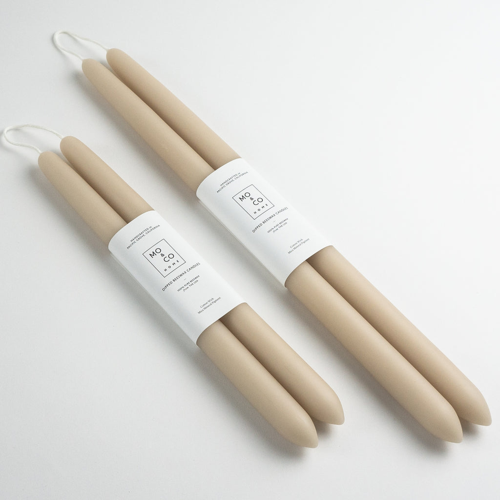 Beeswax Dipped Taper Candles in Clay at Golden Rule Gallery 