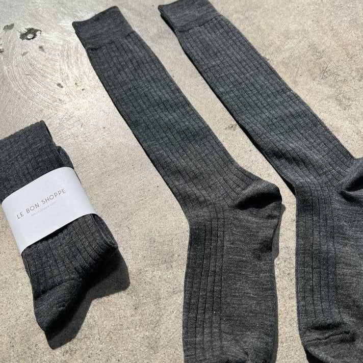 Le Bon Shoppe Charcoal Melange Merino Wool Blend Schoolgirl Socks