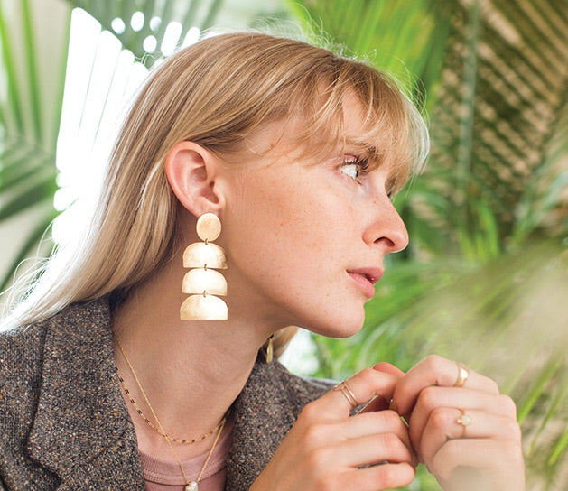 Textured Brass Long Earrings | Dawn Brass Earrings | Artisan Made Jewelry | Minnesota Made Jewelry | Golden Rule Gallery | Ann Erickson Jewelry | Excelsior, MN