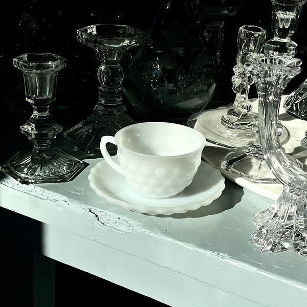 Vintage Milk Glass Hobnail Tea Cup and Saucer