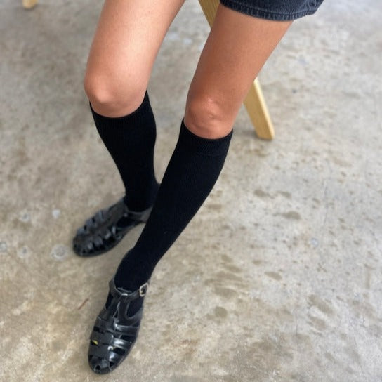 Thick Knee High Socks in Black