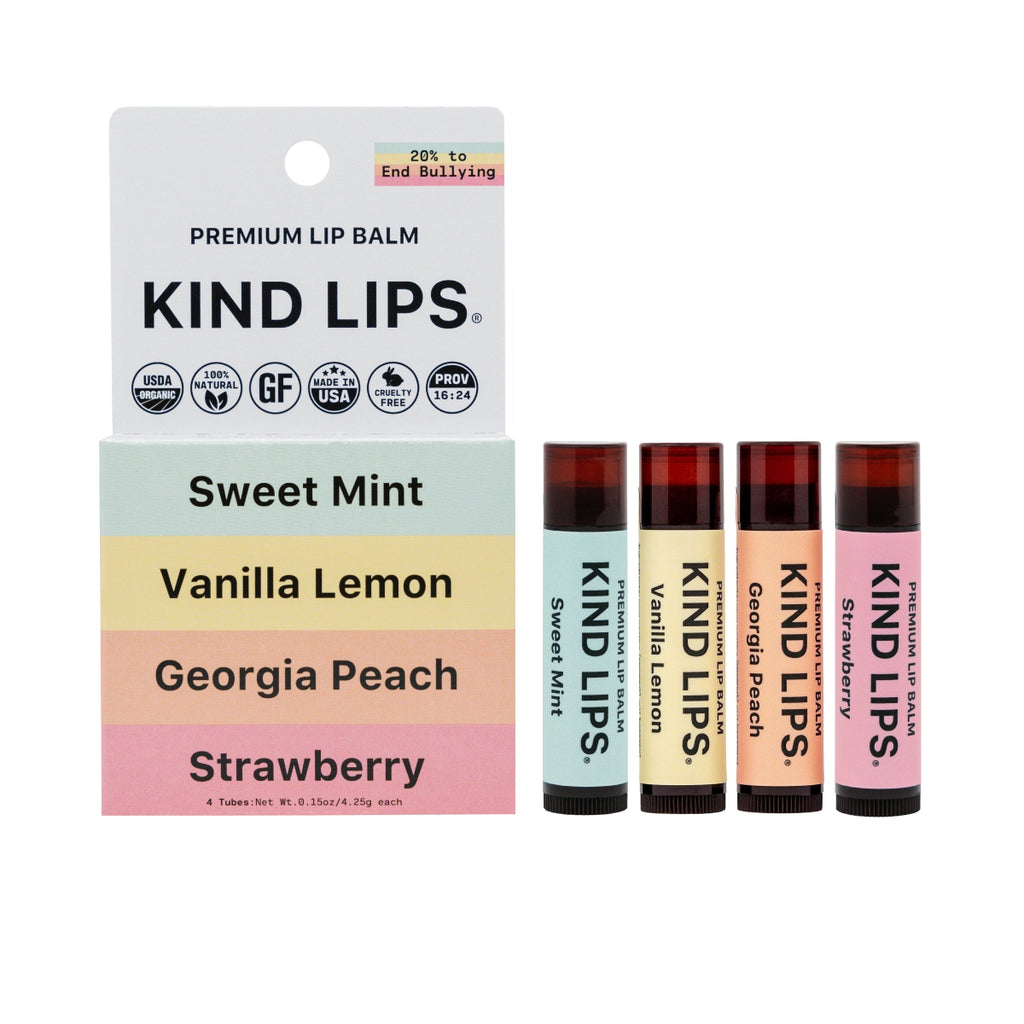 Lip Balm Variety Four Pack | Kind Lips | Organic Lip Balm | Anti Bullying Fund | Golden Rule Gallery | Excelsior, MN |
