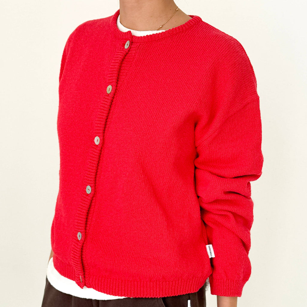 100% Knit Cotton Red Sweater Cardigan