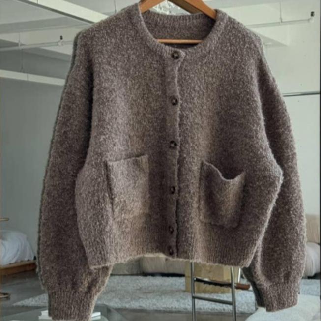 Fuzzy Button Up Cardigan in Smoky Gray at Golden Rule Gallery 