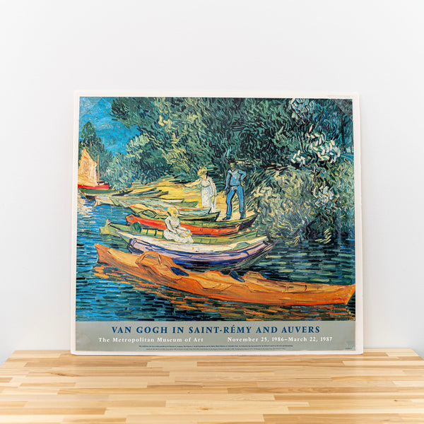 Vintage 80s Van Gogh Canoes on River Bank