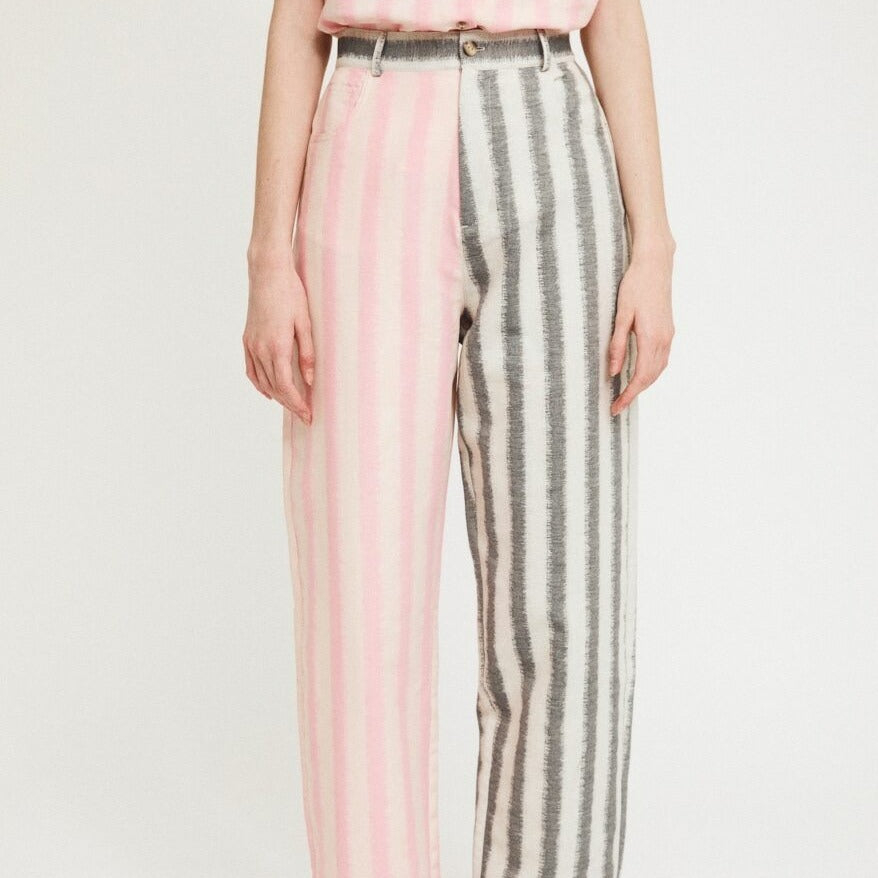 Ethically Made Pink and Grey Striped Pants