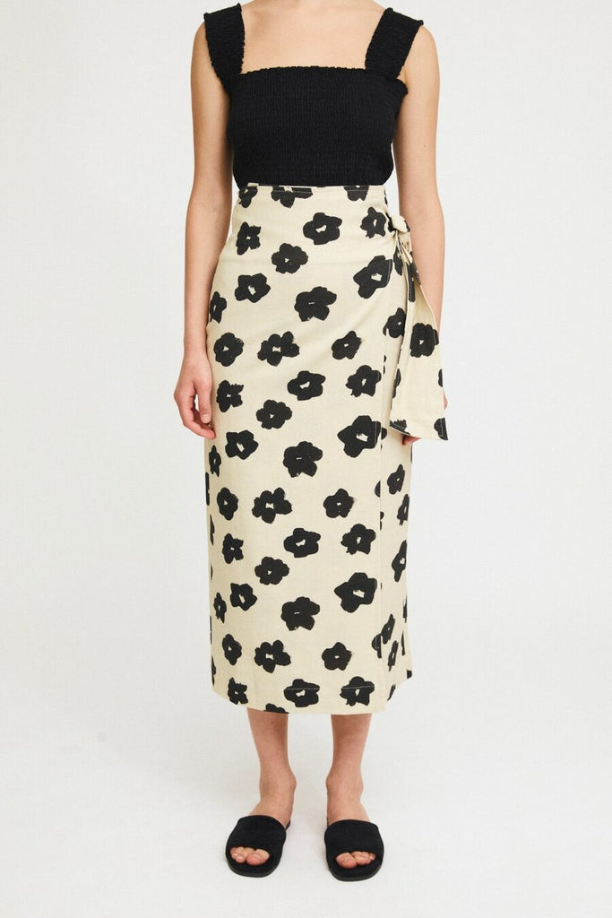 Floral Printed Pareo Linen Wrap Skirt by Rita Row