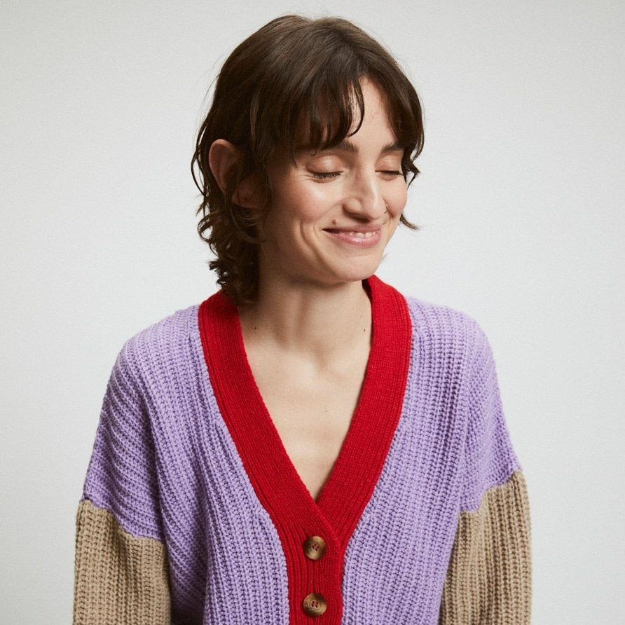 Red and Lilac Oversized Cardigan by Rita Row