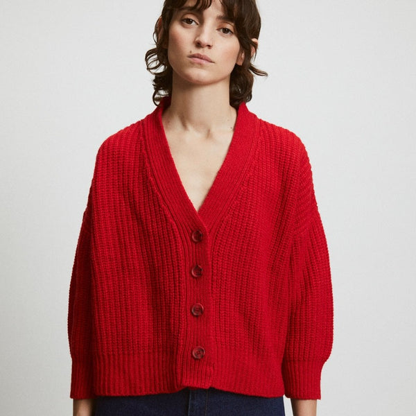 Cherry Red Knit Cardigan Sweater by Rita Row