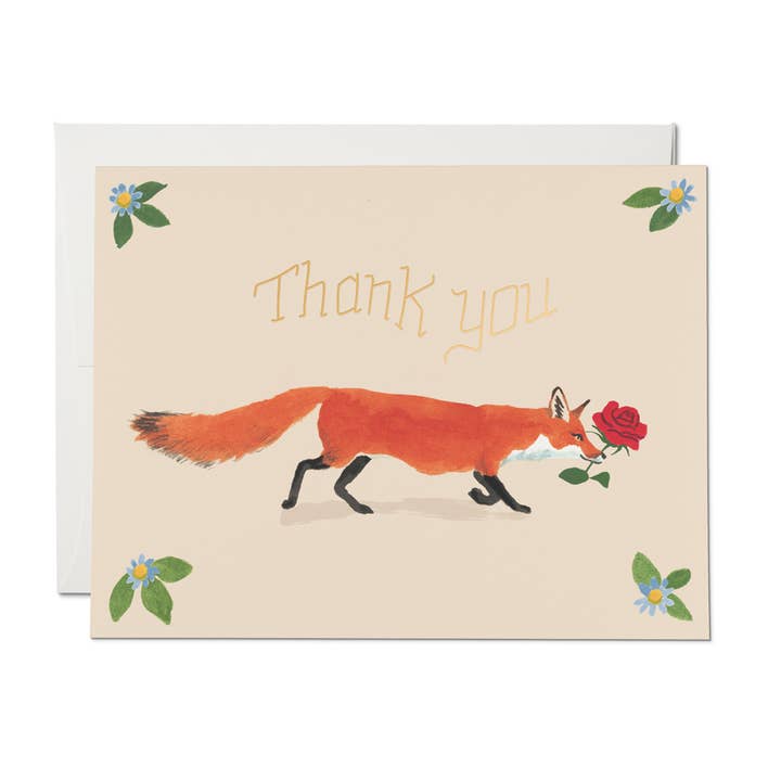 Fox and Rose Thank You Greeting Card