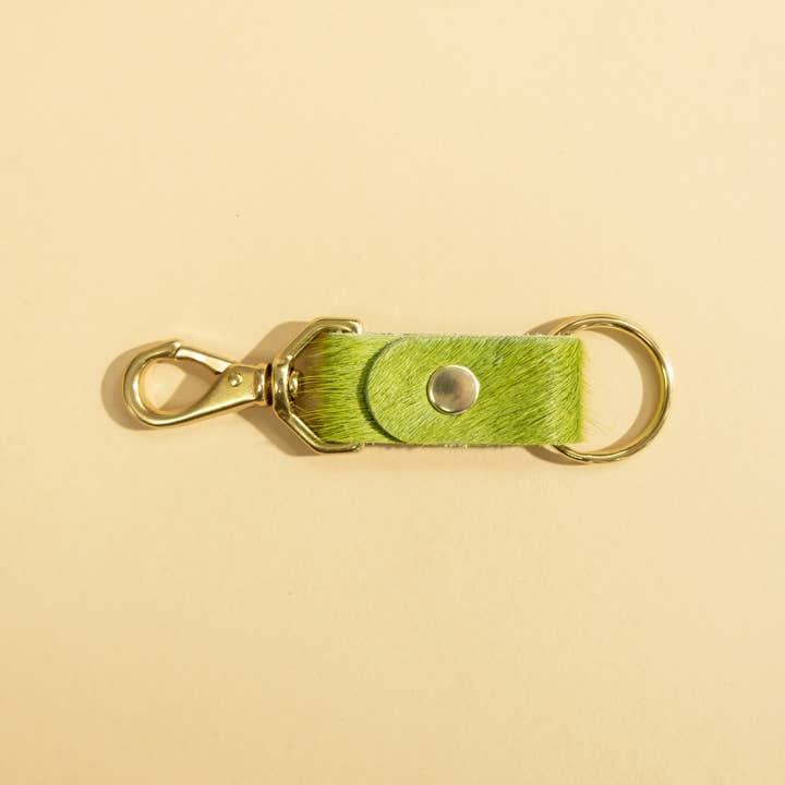 Lime Green Fuzzy Leather Keychain