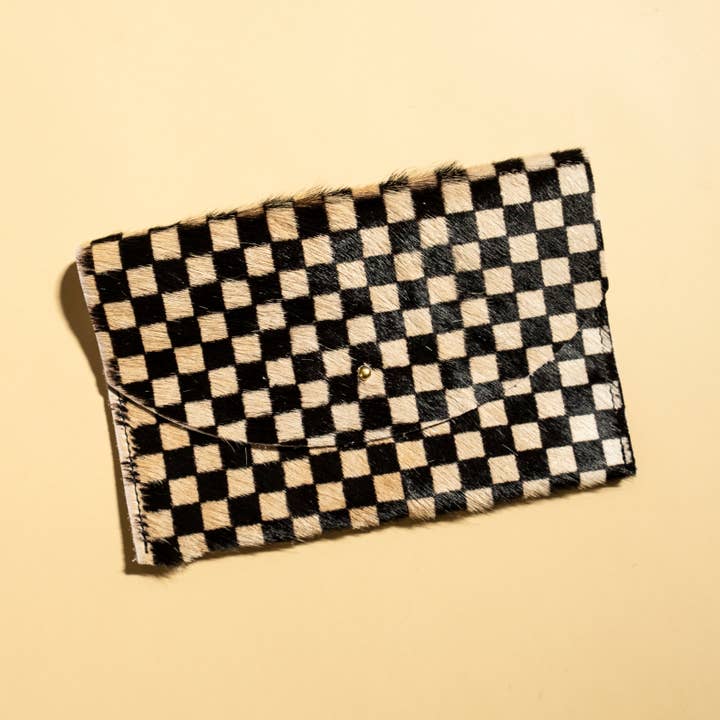 Checkered Cow Hid Leather Envelope