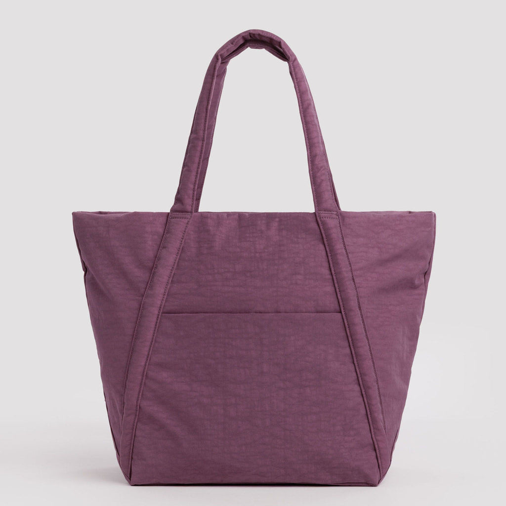 Purple tote bag on a light gray background