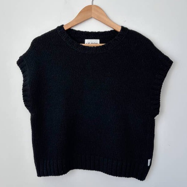 Cotton Boxy Sweater Top in Black