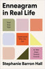 Book cover of 'Enneagram in Real Life' by Stephanie Barron Hall with colorful square design elements.