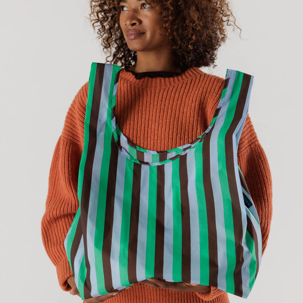 Brown and Green Striped Reusable Bag