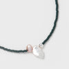 Dark Green Beaded Necklace With Pink and White Freshwater Pearls and a 925 Sterling Silver Bead