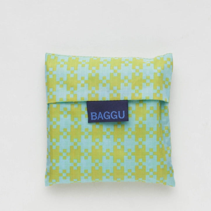 Folded Standard Baggu Tote in Mint Pixel Gingham
