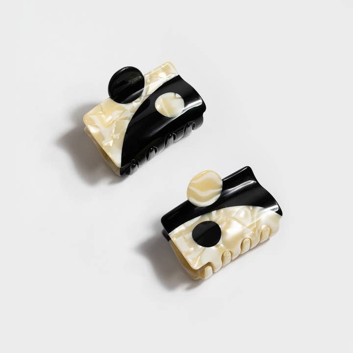 Black and Creme Yin-Yang Claw Hair Clips by Winona Irene