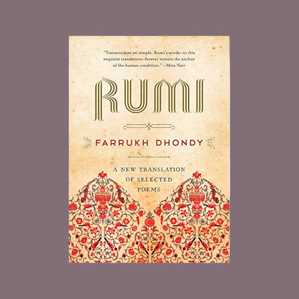 Book cover of 'Rumi' by Farrukh Dhondy with decorative design on a beige background