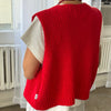 Knit Granny Cotton Sweater Vest in Bright Red