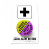 Button badge with text 'Free Speech Right to Protest', and 'Social Alert Button' on a white background.