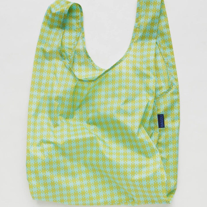 Green Pixel Gingham Standard Baggu Reusable Tote Bag