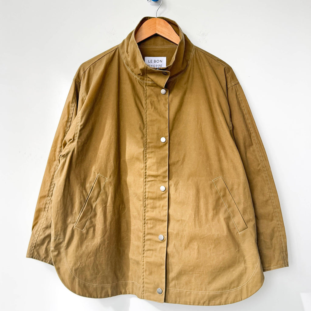Khaki Waxed Coat With Silver Buttons