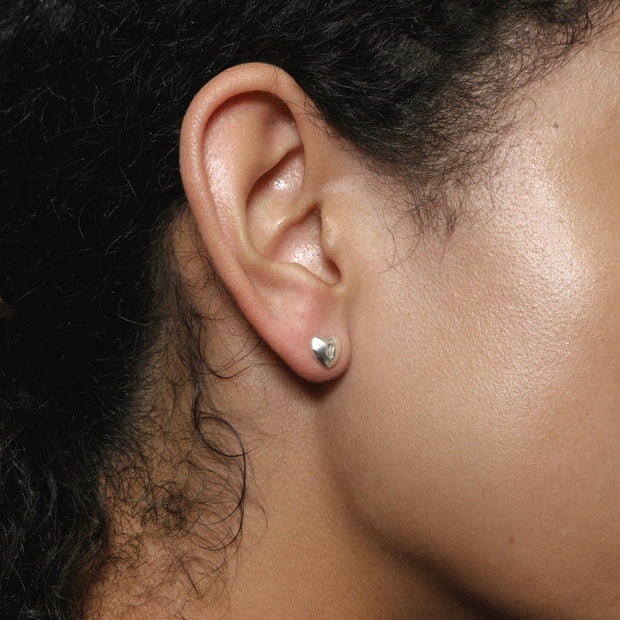 Heart Lock Stud Earrings in Sterling Silver
