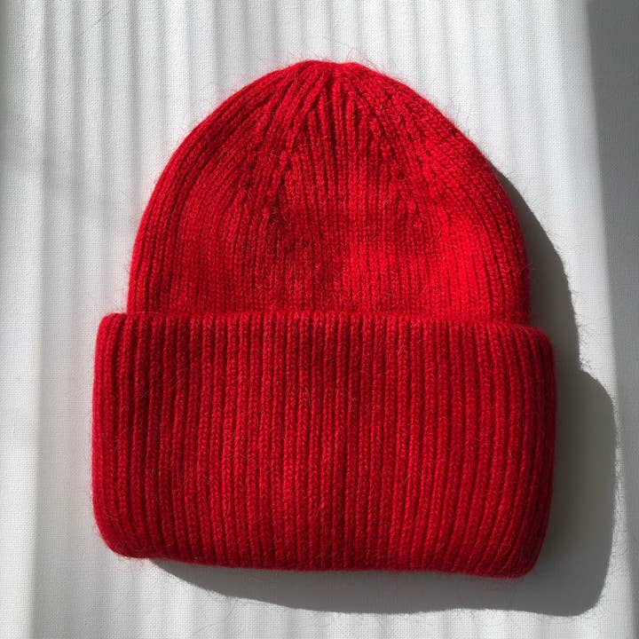 Bright Red Ribbed Beanie Hat