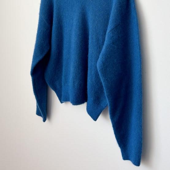 James V-Neck Mohair Sweater in Blue at Golden Rule Gallery in Excelsior, Minnesota