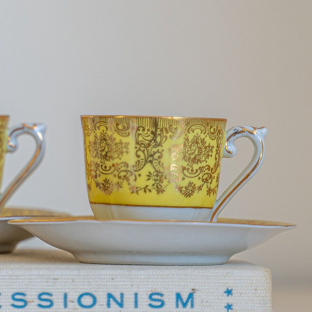 EPIAG Czechoslovakian demitasse set in yellow and gold.