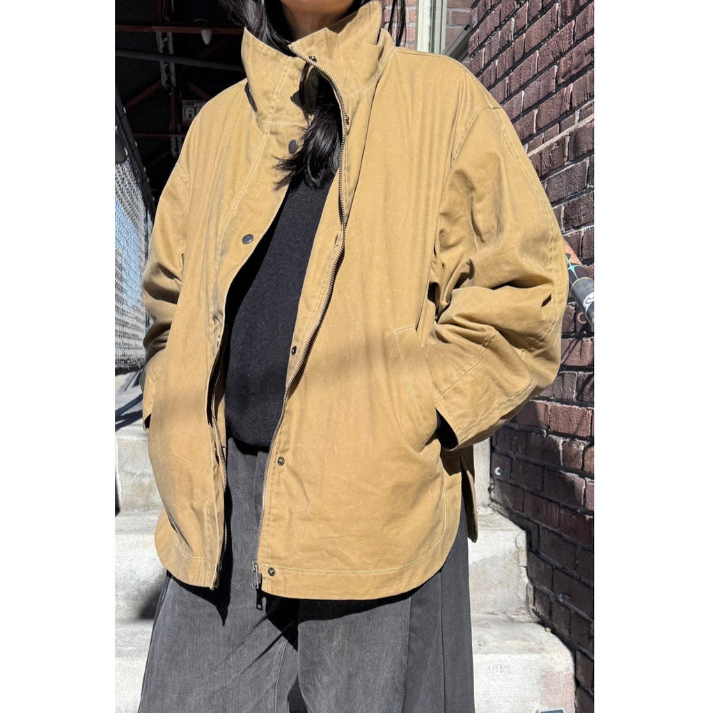 Khaki Cotton Jacket With Wax By Le Bon Shoppe