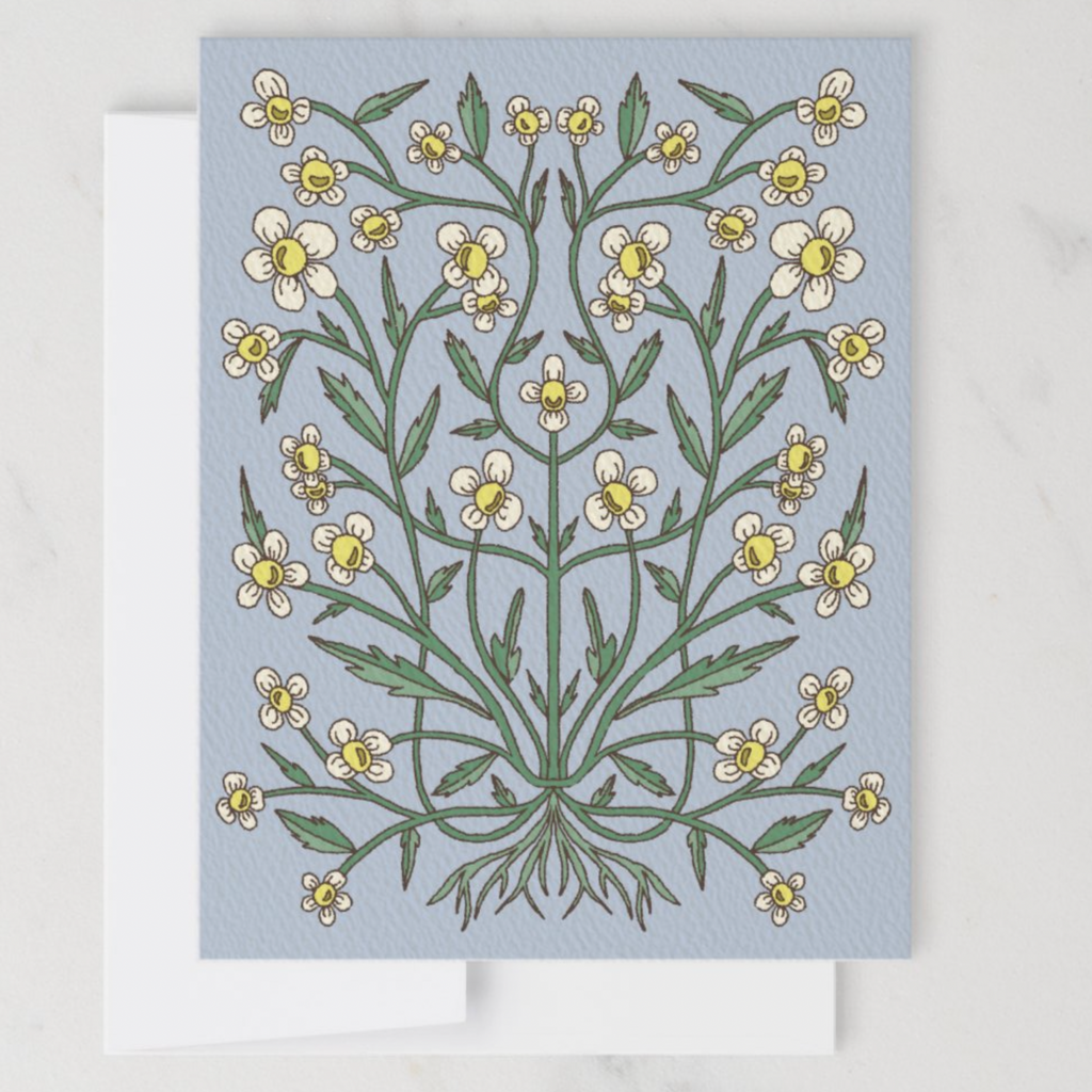 Greeting card with floral design on a light blue background