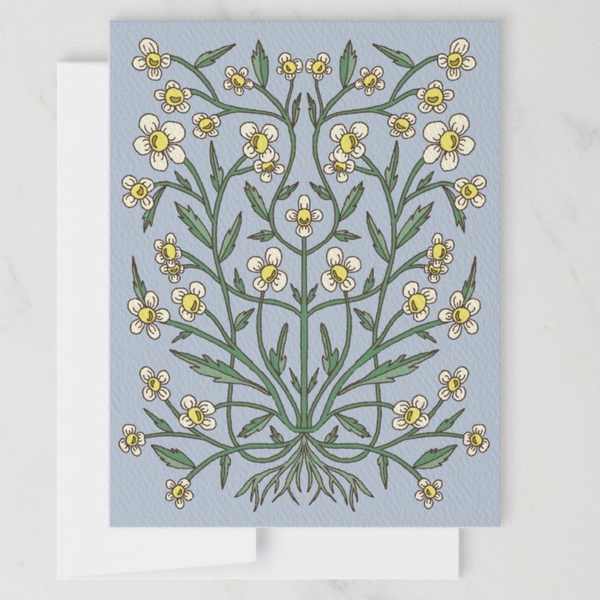Greeting card with floral design on a light blue background